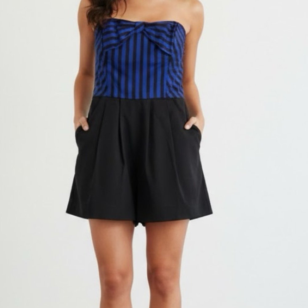 Anthropologie x Maeve Purple & Black Striped Strapless Romper 4